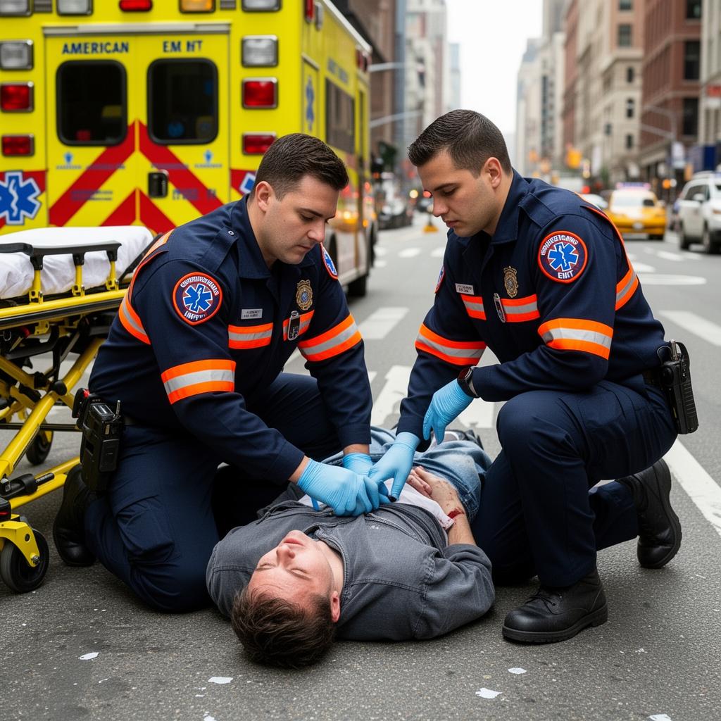 Paramedics responding to a serious car accident